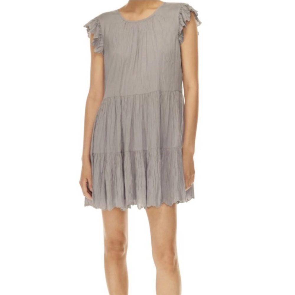 Aritzia Wilfred Gray Ardoise Boheme Tiered Babydoll Mini Dress Flutter Medium